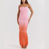 Amari - Pink & Orange Ombre Strapless Maxi Dress
